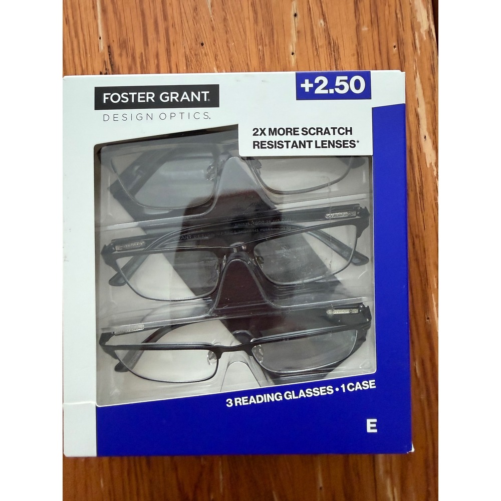 Foster Grant Design Optics Reading Glasses +2.50 Full Rim Metal 3-Pack NIB